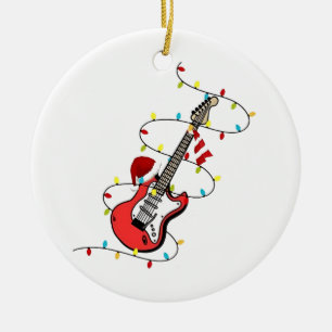 Elektrische Gitaar Sinterklaas Muziek Kerstliefheb Keramisch Ornament