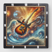 Elektrische gitaar te midden van kosmische golven vierkante klok (Voorkant)