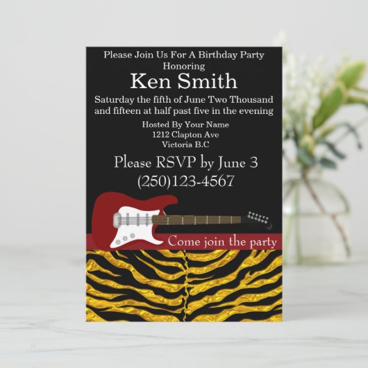 Elektrische Gitaar Verjaardag uitnodiging #4 (Staand voorkant)