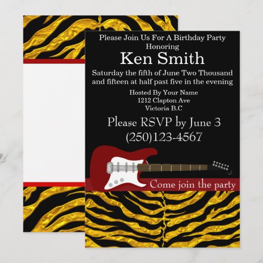 Elektrische Gitaar Verjaardag uitnodiging #4 (Voorkant / Achterkant)