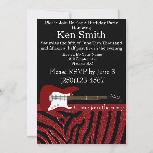 Elektrische Gitaar Verjaardag uitnodiging #8 (Voorkant)