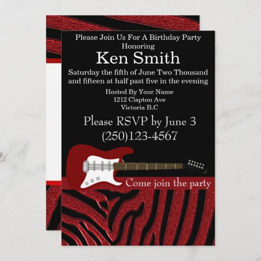 Elektrische Gitaar Verjaardag uitnodiging #8 (Voorkant / Achterkant)