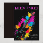 Elektrische gitaar verjaardagsfeestje uitnodiging (Voorkant / Achterkant)