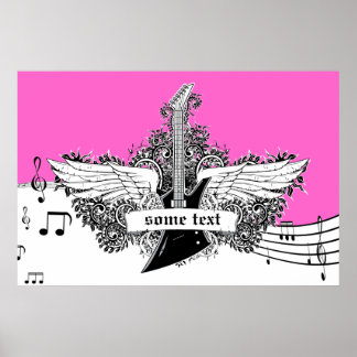 Elektrische gitaar vleugels zwart wit roze print