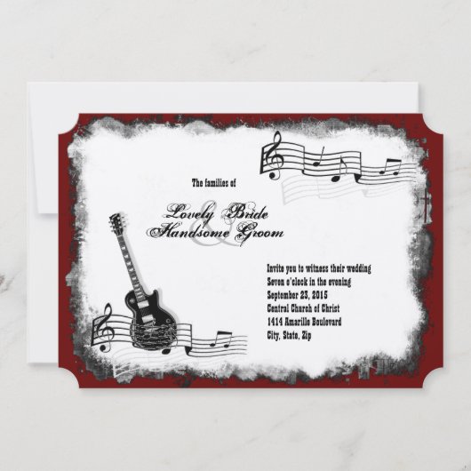 Elektrische Gitaar Zwart Rode Muziek Huwelijksuitn Kaart (Voorkant)
