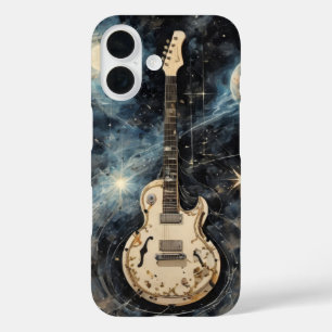 Elektrische gitaar zwevend in muziekruimte-omslag iPhone 16 hoesje