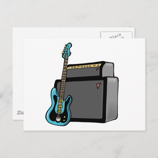 elektrische gitaarbas en -amp briefkaart (Voorkant / Achterkant)