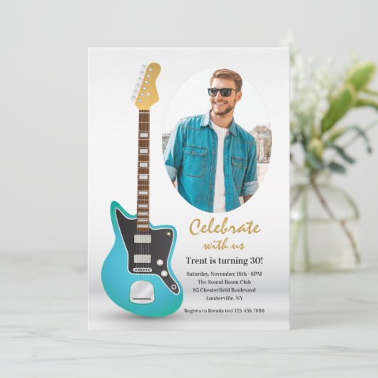 Elektrische gitaarfotouitnodiging kaart (Staand voorkant)