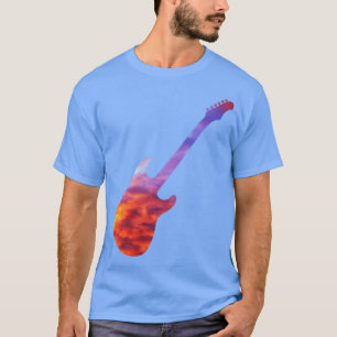 Elektrische gitaarsilhouet met een lichtende achte t-shirt