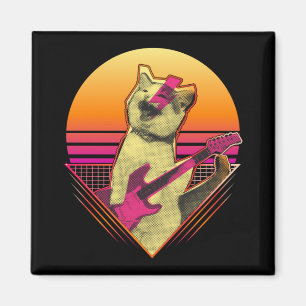 Elektrische gitaarspeelkat Meow 80 s Vaporwave Magneet