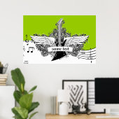 Elektrische gitaarvleugels zwart wit limoen print (Thuiskantoor)