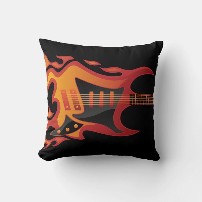 Elektrische gitaarvuurillustratie kussen (Voorkant)