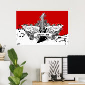 Elektrische gitaarzwarte rode vleugels drukken pos poster (Thuiskantoor)