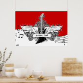 Elektrische gitaarzwarte rode vleugels drukken pos poster (Keuken)