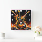 Elektrische gitaren barsten in vlammen op het podi vierkante klok (Huis)