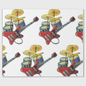 Elektrische gitaren en trommels cadeaupapier (Vlak)