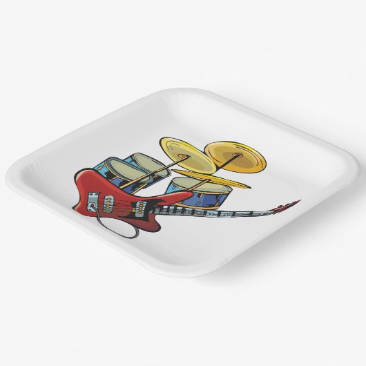 Elektrische gitaren en trommels papieren bordje (Gebogen)