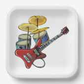 Elektrische gitaren en trommels papieren bordje (Voorkant)