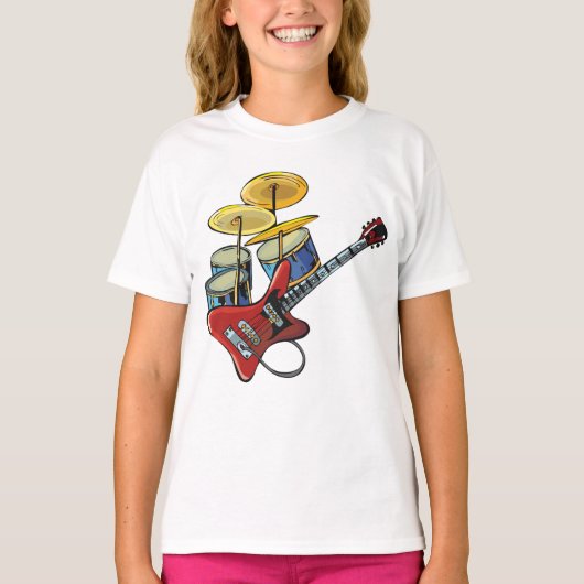 Elektrische gitaren en trommels t-shirt (Voorkant)