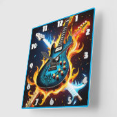 Elektrische gitaren in een vurige muzikale explosi vierkante klok (Hoek)