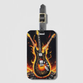 Elektrische gitaren in vlammen op bij zonsondergan bagagelabel (Voorkant (verticaal))