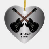 Elektrische Gitaren Kerst Foto Hart Keramisch Ornament (Voorkant)