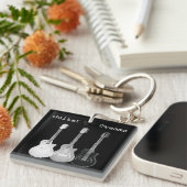 Elektrische gitaren zwart-wit sleutelhanger (Voorkant Rechts)