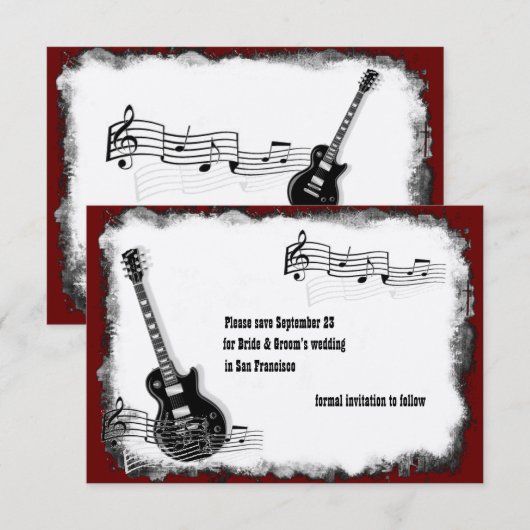 Elektrische Guitar Black Red Muziek bespaart de da Save The Date (Voorkant / Achterkant)