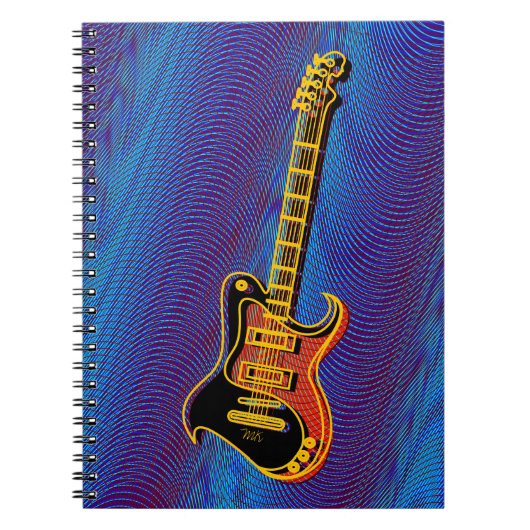 Elektrische Guitar Blue  Trippy Retro Pop Art Notitieboek (Voorkant)