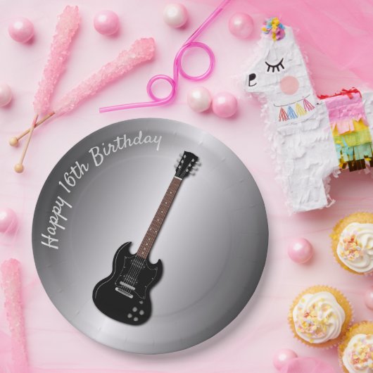 Elektrische Guitar Custom Birthday Teen Boy Borden Papieren Bordje (Feest)