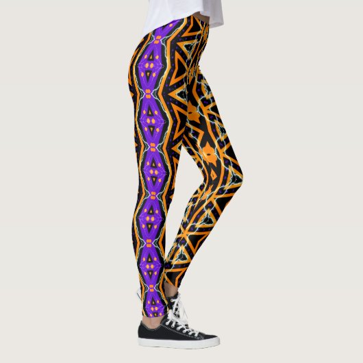 Elektrische Halloween Tribal Paarse Oranje Legging (Rechts)