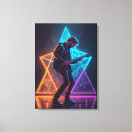 Elektrische Harmonie Gitarist Abstract Neon  Canvas Afdruk
