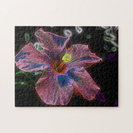 Elektrische Hibiscus Bloem Abstracte Kunst Legpuzzel (Horizontaal)