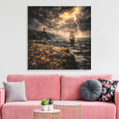 Elektrische Horizon: Stormachtige Vuurtoren & Groo Canvas Afdruk (Insitu (Woonkamer))
