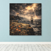 Elektrische Horizon: Stormachtige Vuurtoren & Groo Canvas Afdruk (Insitu (Houten vloer))