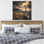 Elektrische Horizon: Stormachtige Vuurtoren & Groo Canvas Afdruk (Insitu (Slaapkamer))