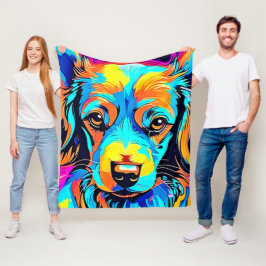 Elektrische Kleur Pop Hond Kunst Fleece Deken