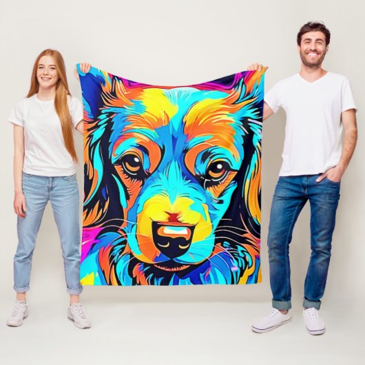 Elektrische Kleur Pop Hond Kunst Fleece Deken (In situ)
