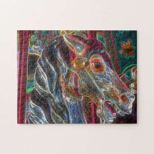 Elektrische kleuren Fiery Steed Carousel Horse Art Legpuzzel (Horizontaal)