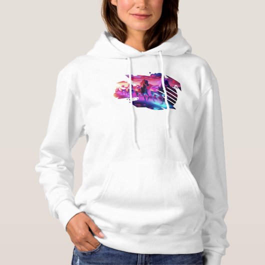 Elektrische kudde - Synthwave Horses v2 Hoodie (Voorkant)