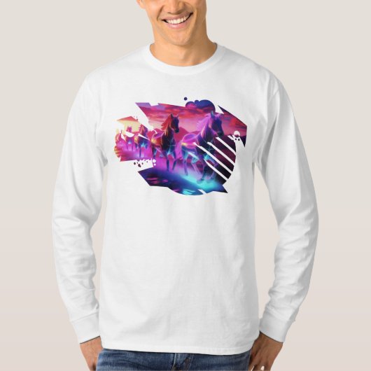 Elektrische kudde - Synthwave Horses v2 T-shirt (Voorkant)