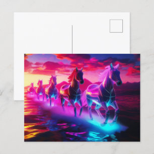 Elektrische kudde - Synthwave paarden Briefkaart