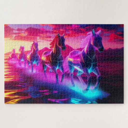 Elektrische kudde - Synthwave paarden Legpuzzel (Horizontaal)