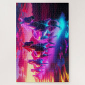 Elektrische kudde - Synthwave paarden Legpuzzel (Verticaal)