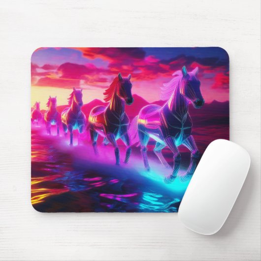 Elektrische kudde - Synthwave paarden Muismat (Met muis)