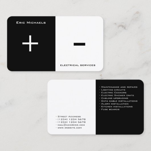 Elektrische kunst aan twee zijden gesplitst visitekaartje (Voorkant / Achterkant)