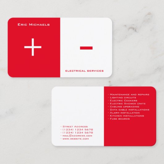 Elektrische kunst aan twee zijden gesplitst visitekaartje (Voorkant / Achterkant)