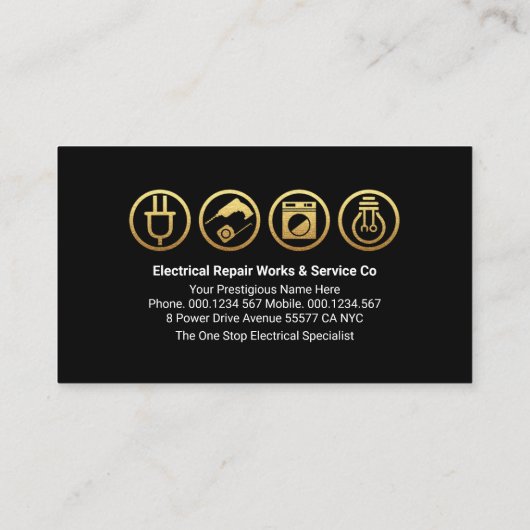 Elektrische Lading Powers Gold Bulb Home Visitekaartje (Achterkant)