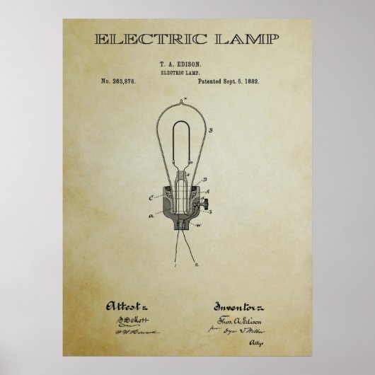 ELEKTRISCHE LAMP PATENT 3 - 1882 POSTER (Voorkant)