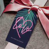 Elektrische Liefde Neon Roze Hart & Tropisch Palmb Cadeaulabel